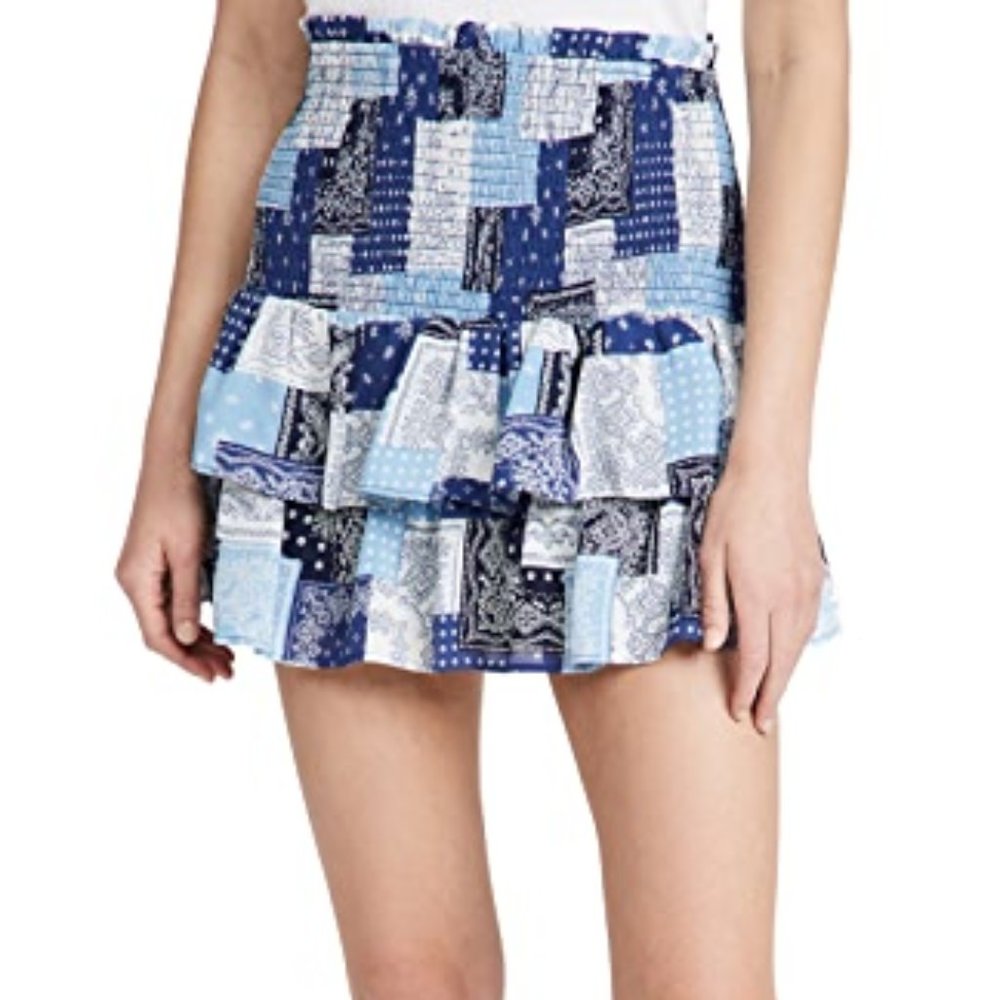 New English Factory Paisley Smocked Mini Skirt  Color: Blue Multi Size:L
